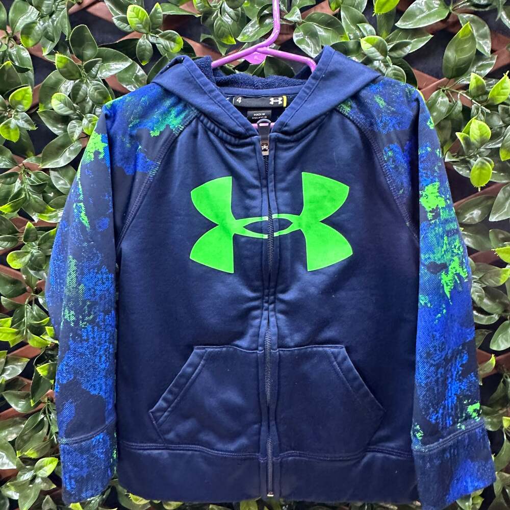 Under Armour Boy's Full Zip Hoodie Blue Camo with Big Center Logo